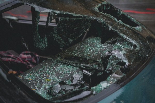 Broken window on the back of a car